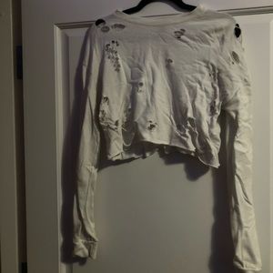 White distressed crop top